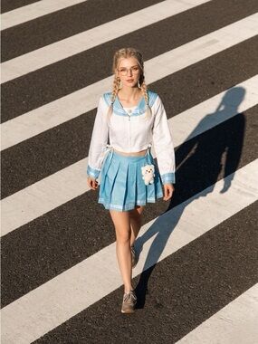 2160 - Blue & White Sailor Two-Piece Schoolgirl Set